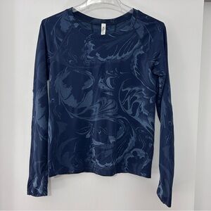 Athleta Floral Long Sleeve Top navy